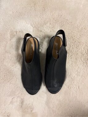 Black Perforated Slingback Sandals